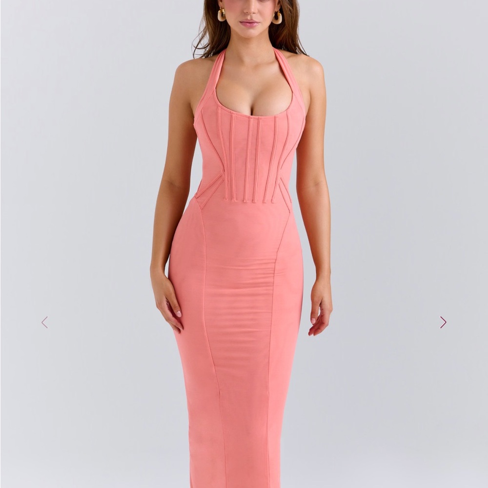 House of cb Lusilla Coral Halter Neck Dress, NWOT, size small